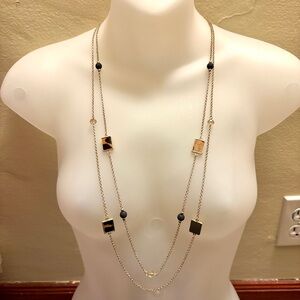 NEW Lane Bryant 2 Tier Chain Animal Print Fur Beaded Necklace Gold Tone